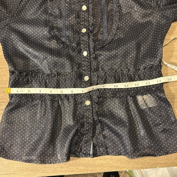 Soup Blue Polka Dot Blouse size‎ s/m  3/4 sleeves  ruffles many style details - Picture 10 of 14